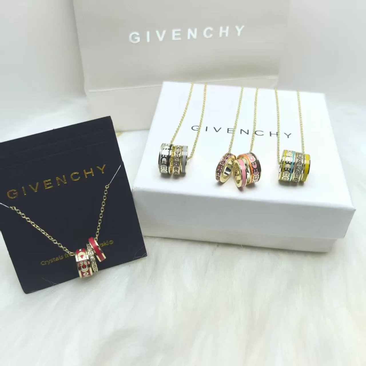 Givenchy Multicolor Enamel Ring Pendant Necklaces 1