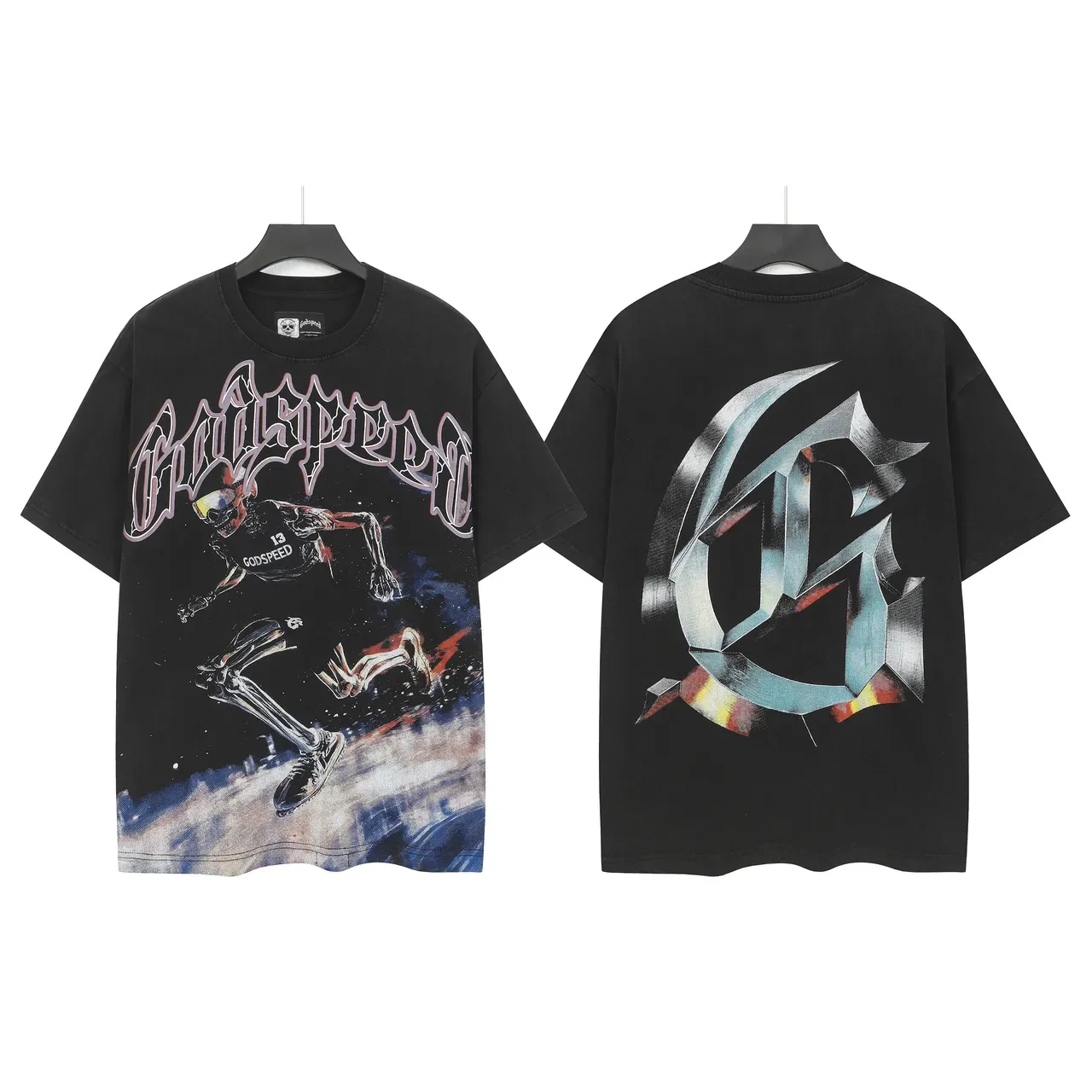 Godspeed Black Multicolor Oversized Fit Graphic Front Print T-Shirt 1