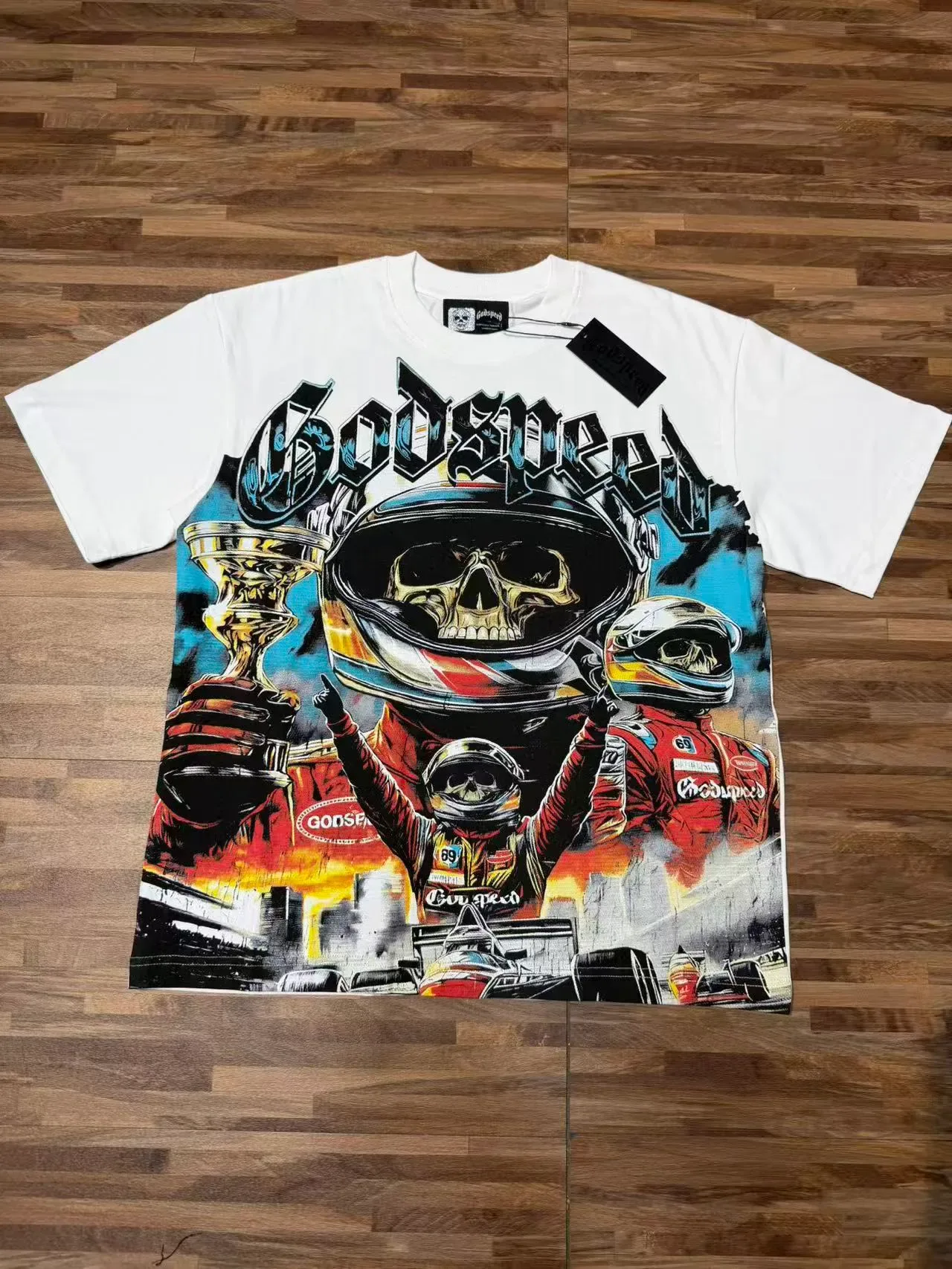 Godspeed Graphic-Print Racing Skull T-Shirt 5