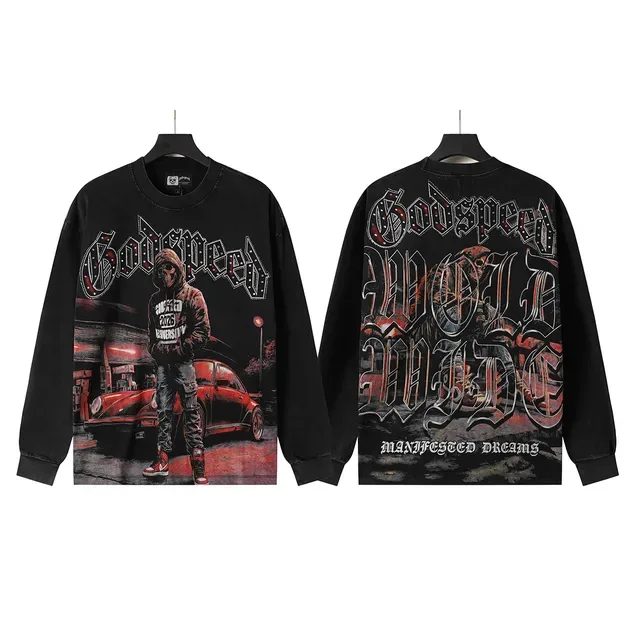Godspeed Manifested Dreams Distressed Black Graphic Long-Sleeve T-Shirt 2