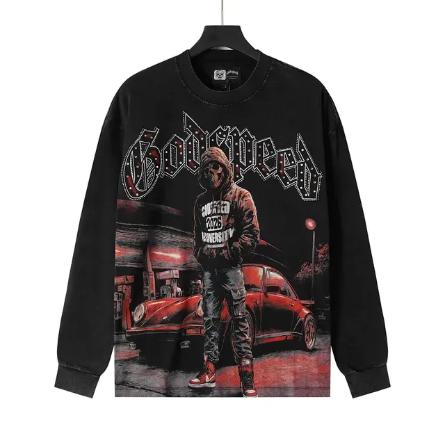 Godspeed Manifested Dreams Distressed Black Graphic Long-Sleeve T-Shirt 3