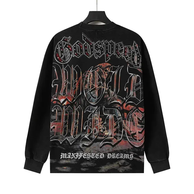 Godspeed Manifested Dreams Distressed Black Graphic Long-Sleeve T-Shirt 4