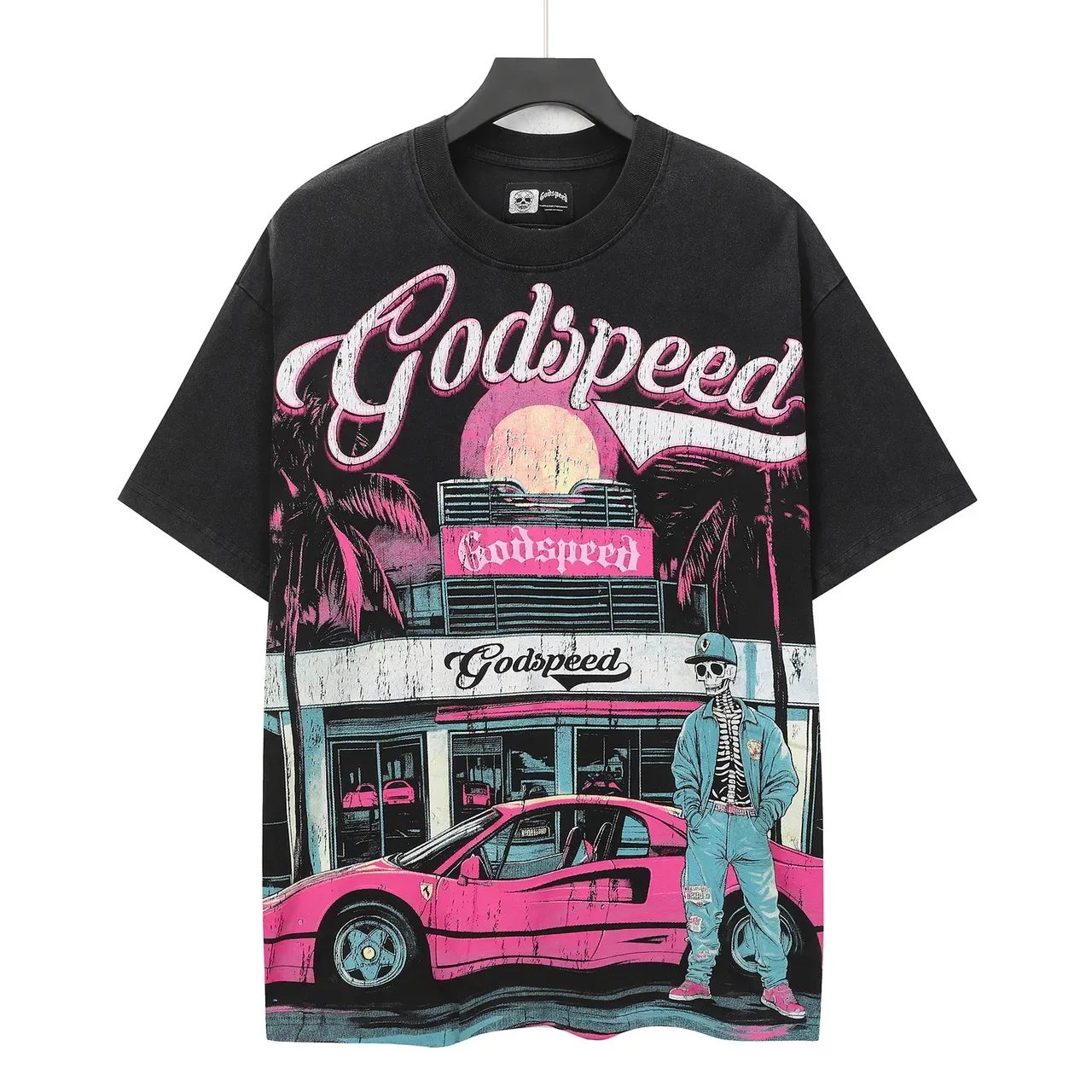 Godspeed Oversized Graphic Print Black Pink T-Shirt 2
