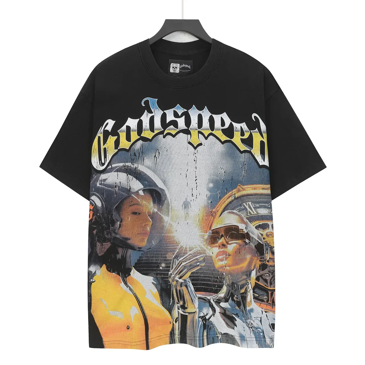 Camiseta Godspeed oversized preta com estampa gráfica 2