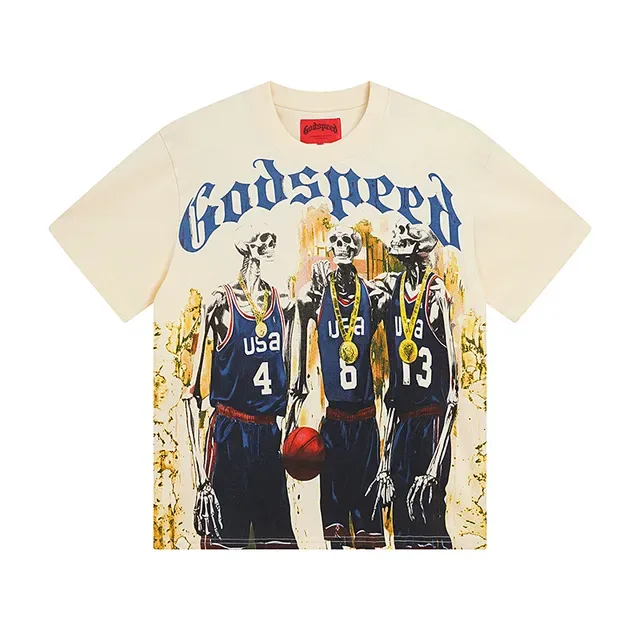 Godspeed Skeleton Basketball Graphic Off-White T-Shirt 2