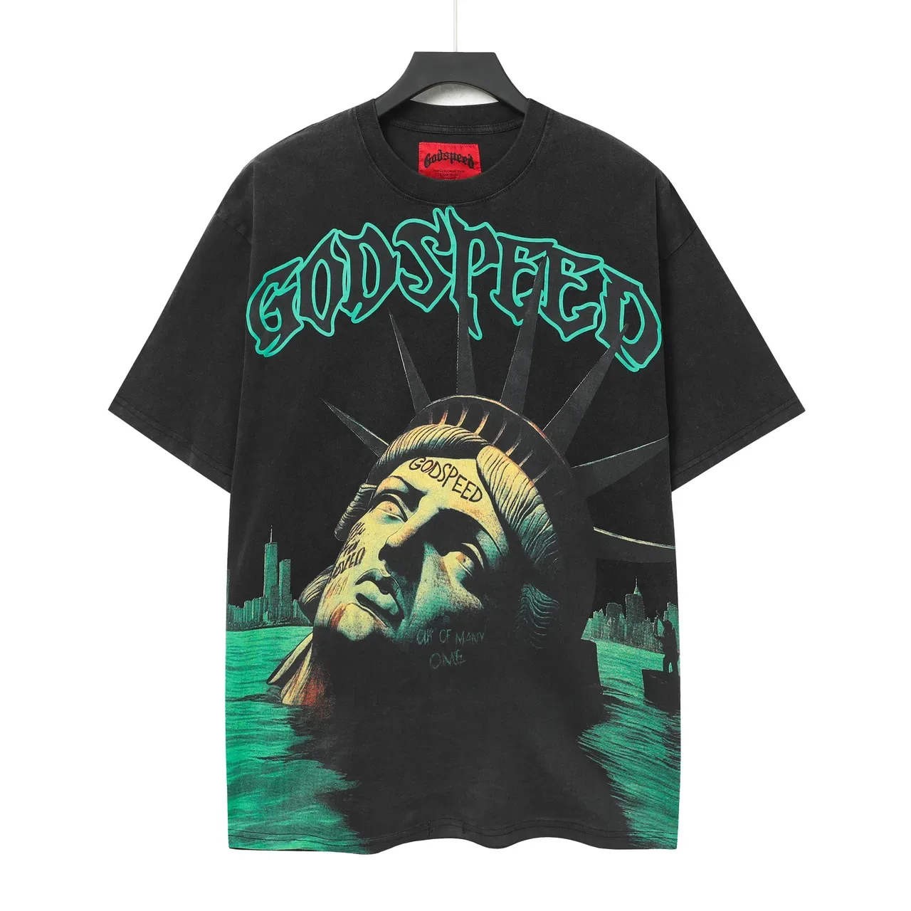 Godspeed Statue of Liberty and Sun Eye Graphic Black T-Shirt 2