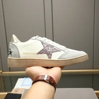Golden Goose Ball Star Off-White and Gray Glitter Star Lifestyle Sneakers