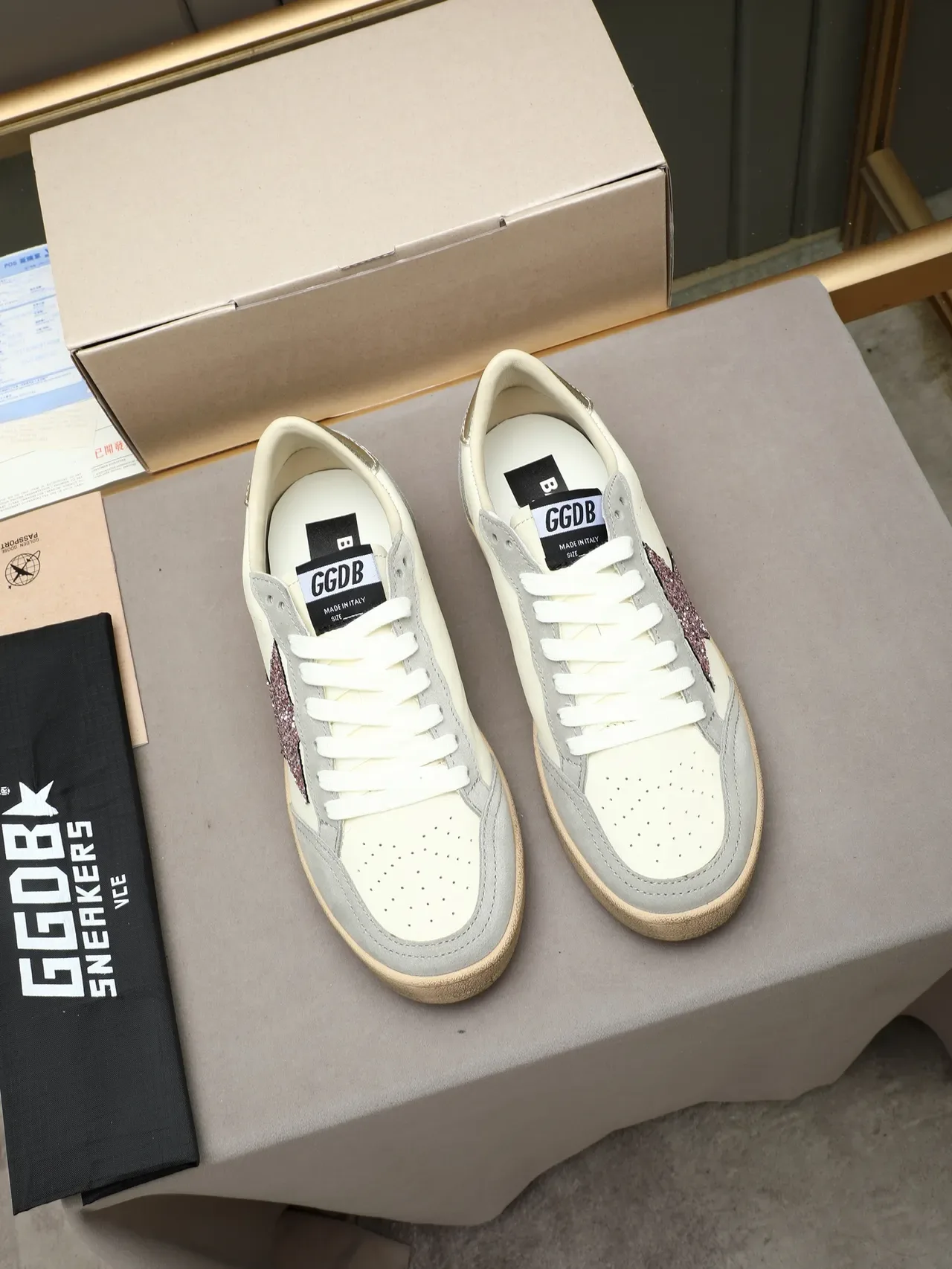 Golden Goose Ball Star Off-White and Gray Glitter Star Lifestyle Sneakers 2