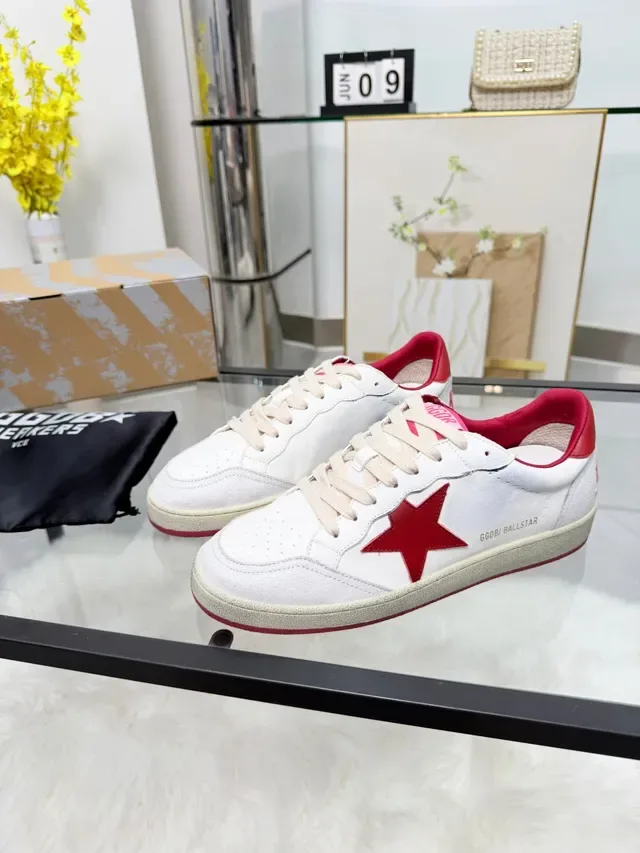 Golden Goose White Red Leather Star Appliqué Lifestyle Sneakers 5
