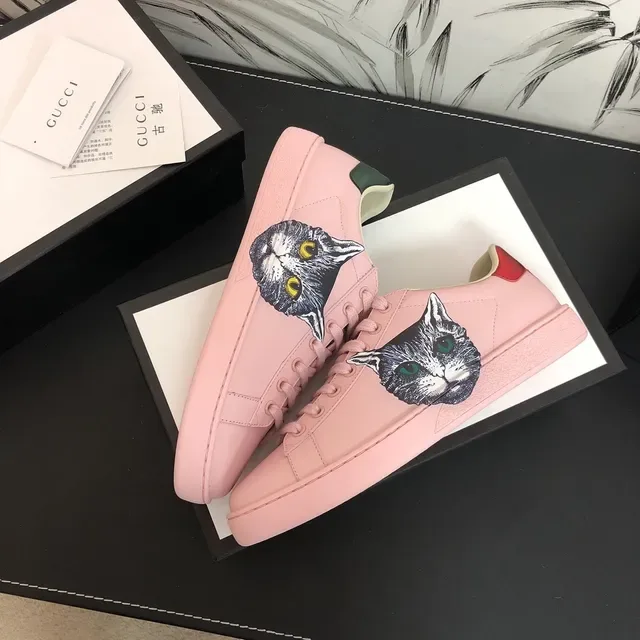 Gucci Ace Cat Pink Leather Lifestyle Sneakers 3
