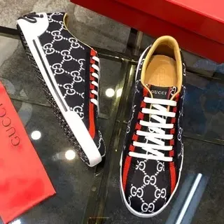 Gucci Ace GG Monogram Black Red Web Stripe Lifestyle Sneakers