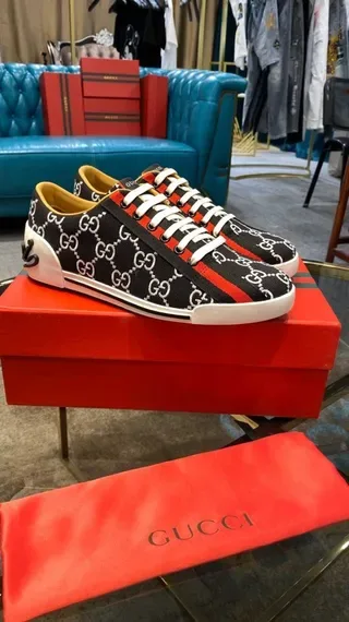Gucci Ace GG Monogram Black Red Web Stripe Lifestyle Sneakers 2