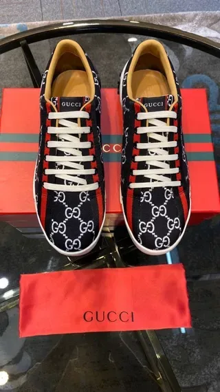 Gucci Ace GG Monogram Black Red Web Stripe Lifestyle Sneakers 3
