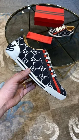 Gucci Ace GG Monogram Black Red Web Stripe Lifestyle Sneakers 4