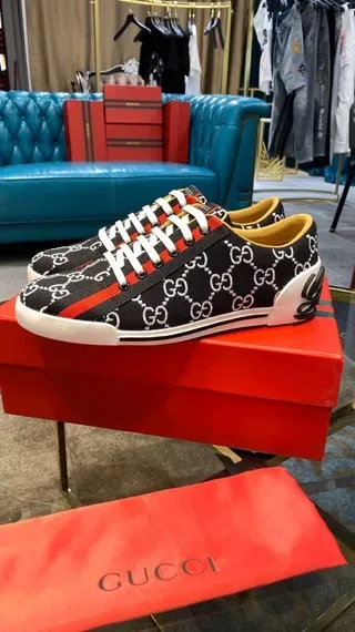 Gucci Ace GG Monogram Black Red Web Stripe Lifestyle Sneakers 5