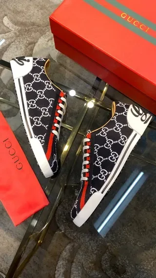 Gucci Ace GG Monogram Black Red Web Stripe Lifestyle Sneakers 6