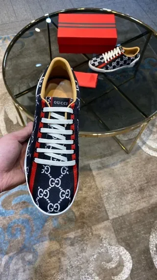 Gucci Ace GG Monogram Black Red Web Stripe Lifestyle Sneakers 9