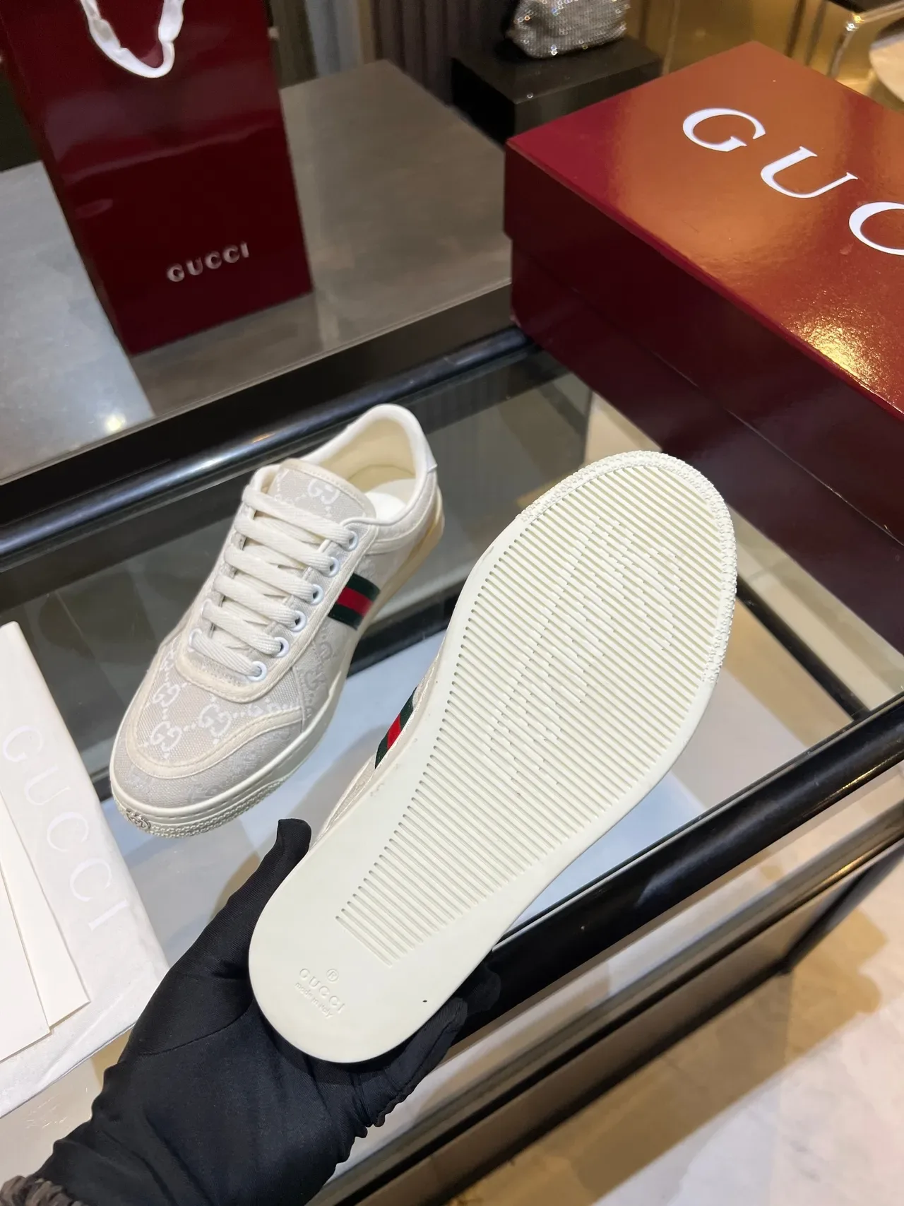Gucci Ace GG Monogram Cream Web Stripe Lifestyle Sneakers 2