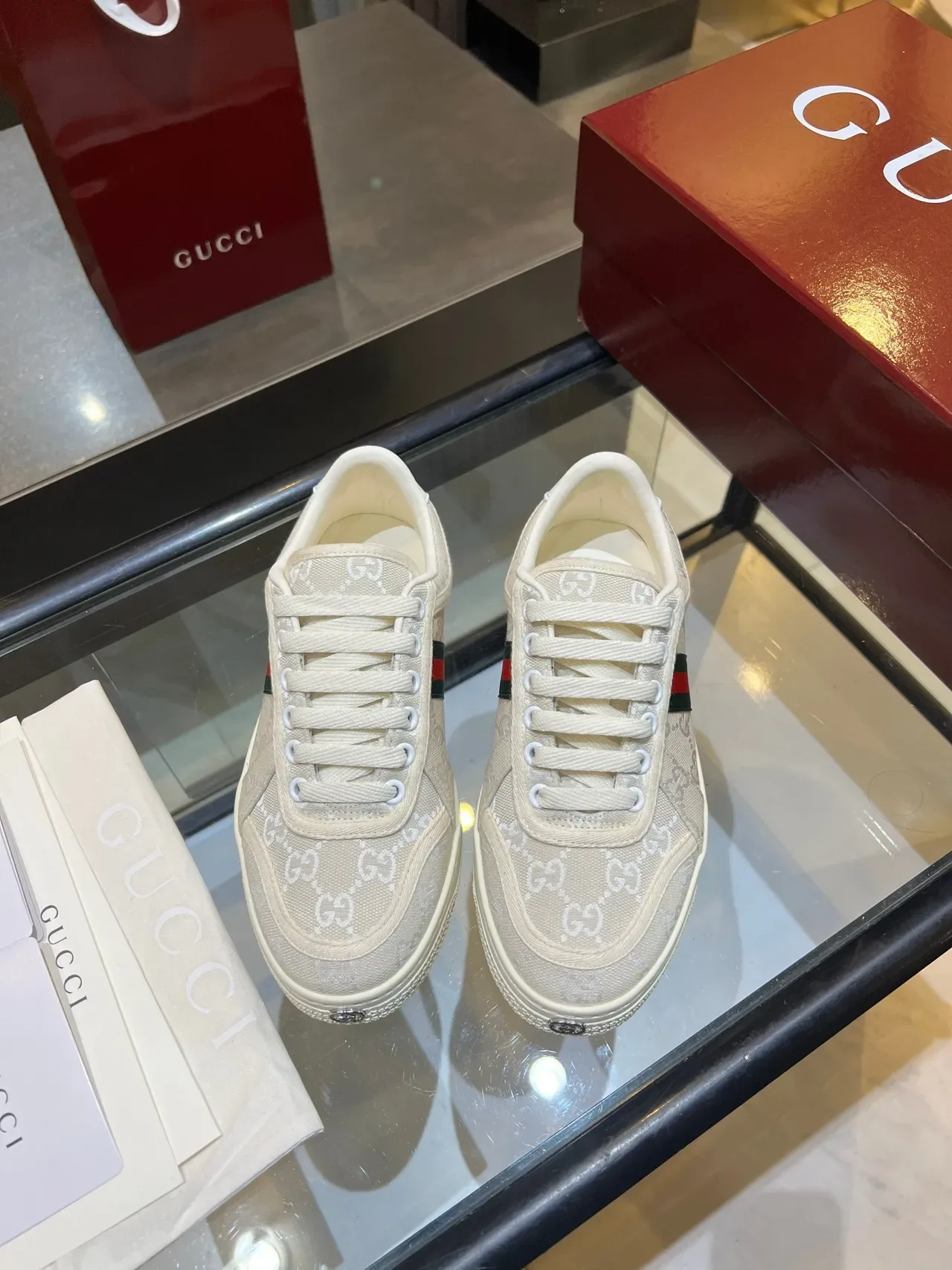 Gucci Ace GG Monogram Cream Web Stripe Lifestyle Sneakers 3