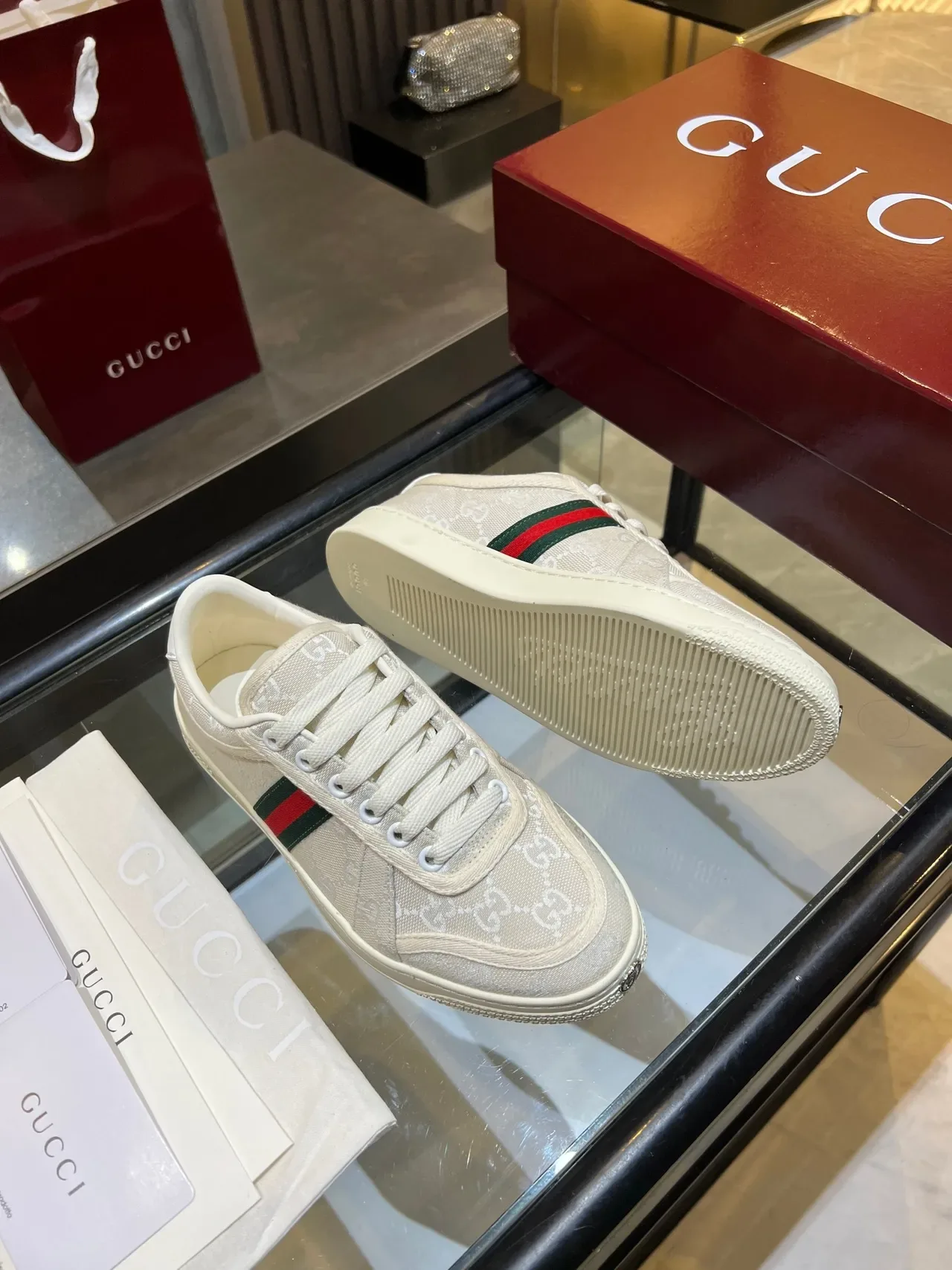 Gucci Ace GG Monogram Cream Web Stripe Lifestyle Sneakers 4