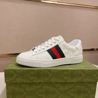 Gucci Ace White Embossed GG Web Stripe Lifestyle Sneakers