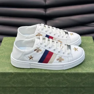 Gucci Ace White Leather Bee and Star Embroidery Lifestyle Sneakers