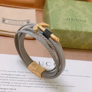Gucci Anchor Braided Leather Gray and Gold Bracelet