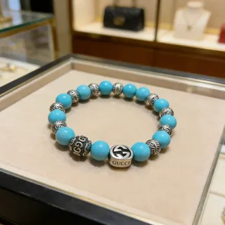Gucci Beaded Turquoise and Silver-Tone Interlocking G Bracelet