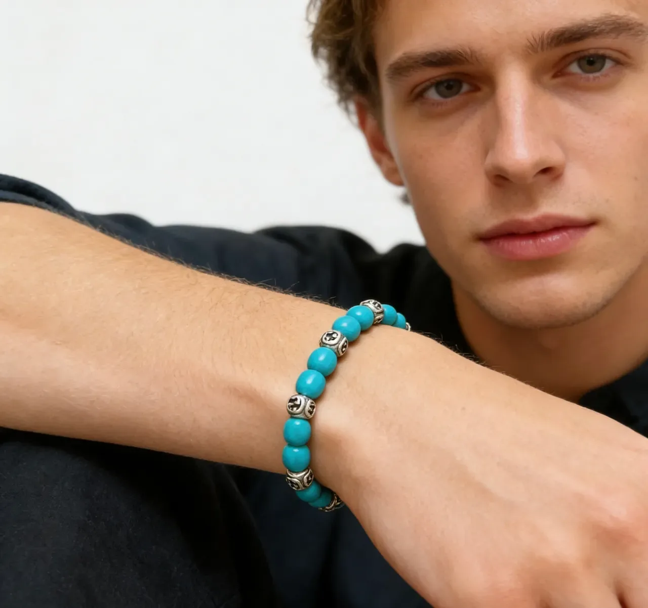 Gucci Beaded Turquoise and Silver-Tone Interlocking G Bracelet 5