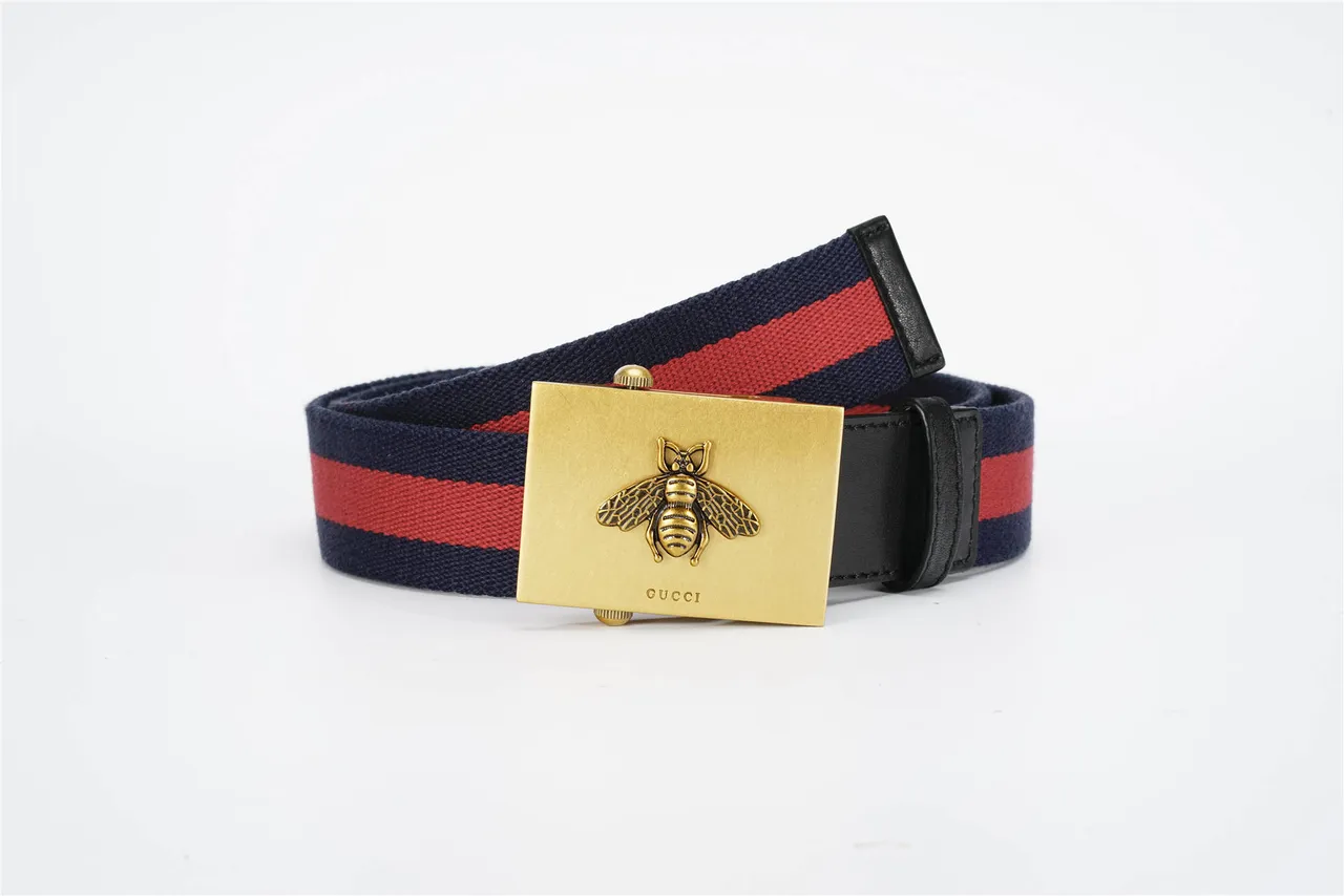 Gucci Bee Motif Navy and Red Canvas Belt 4