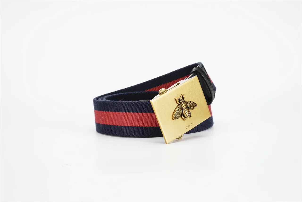 Gucci Bee Motif Navy and Red Canvas Belt 5