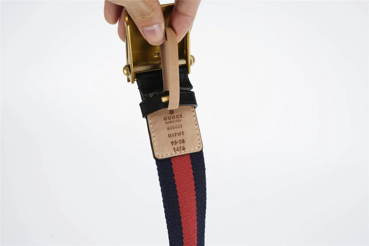 Gucci Bee Motif Navy and Red Canvas Belt 8
