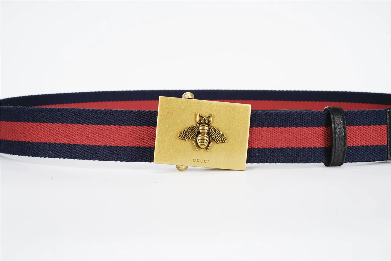 Gucci Bee Motif Navy and Red Canvas Belt 9
