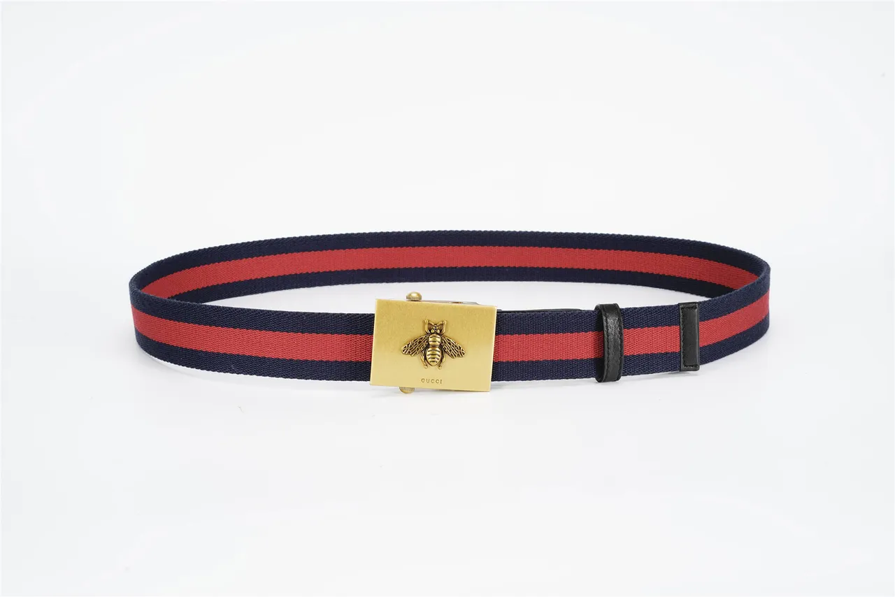 Gucci Bee Motif Navy and Red Canvas Belt 10