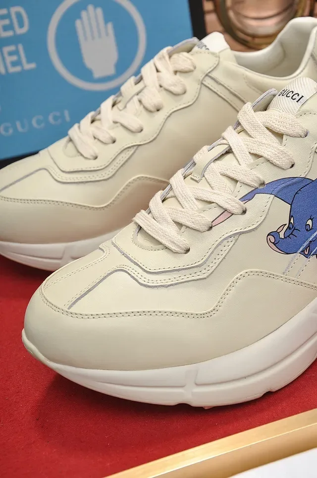 Gucci Beige Blue Sole Leather Upper Chunky Sneakers 3