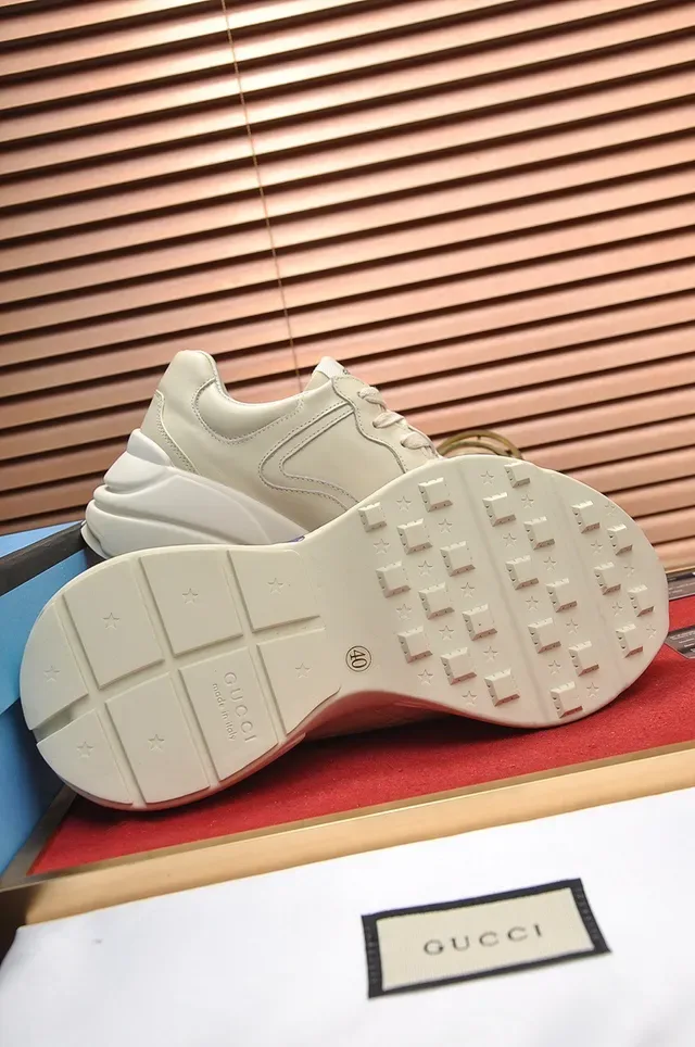 Gucci Beige Blue Sole Leather Upper Chunky Sneakers 4
