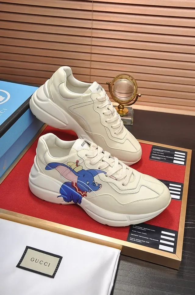 Gucci Beige Blue Sole Leather Upper Chunky Sneakers 5