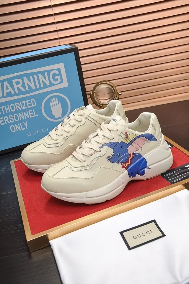 Gucci Beige Blue Sole Leather Upper Chunky Sneakers 7