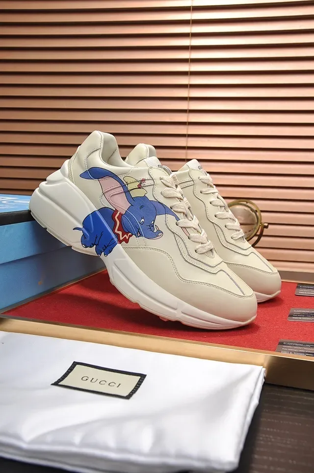 Gucci Beige Blue Sole Leather Upper Chunky Sneakers 8
