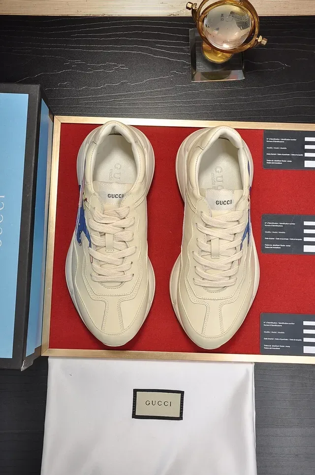 Gucci Beige Blue Sole Leather Upper Chunky Sneakers 9
