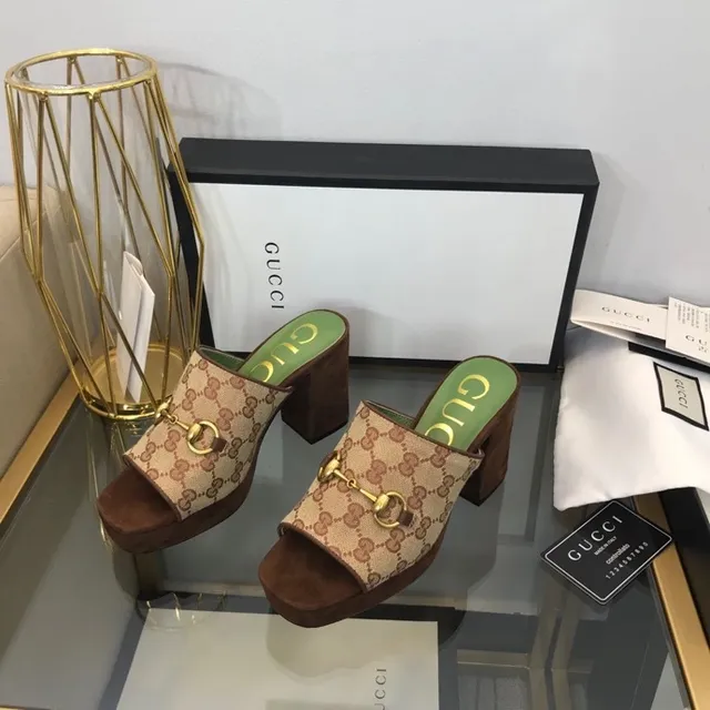 Gucci Beige Brown GG Monogram Canvas Horsebit Buckle Slippers 3