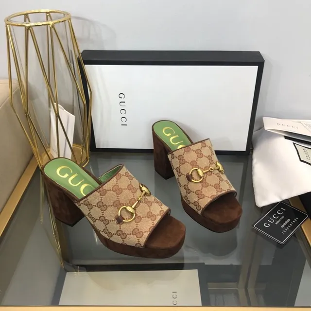 Gucci Beige Brown GG Monogram Canvas Horsebit Buckle Slippers 4