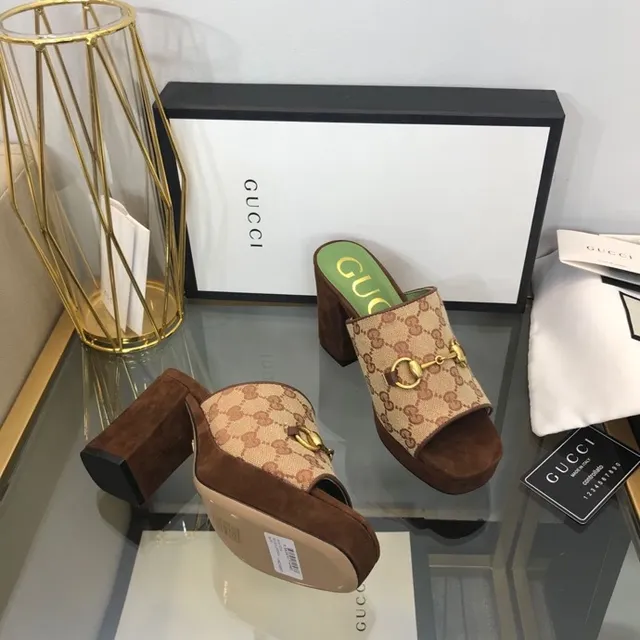 Gucci Beige Brown GG Monogram Canvas Horsebit Buckle Slippers 5
