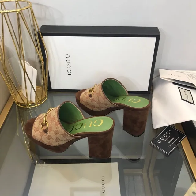 Gucci Beige Brown GG Monogram Canvas Horsebit Buckle Slippers 6