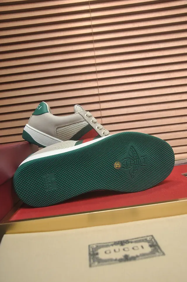 Gucci Beige Green Low-Top Mesh-and-Leather Upper Lifestyle Sneakers 2