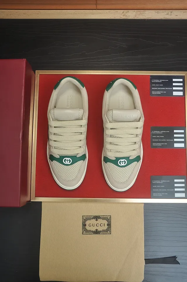 Gucci Beige Green Low-Top Mesh-and-Leather Upper Lifestyle Sneakers 4