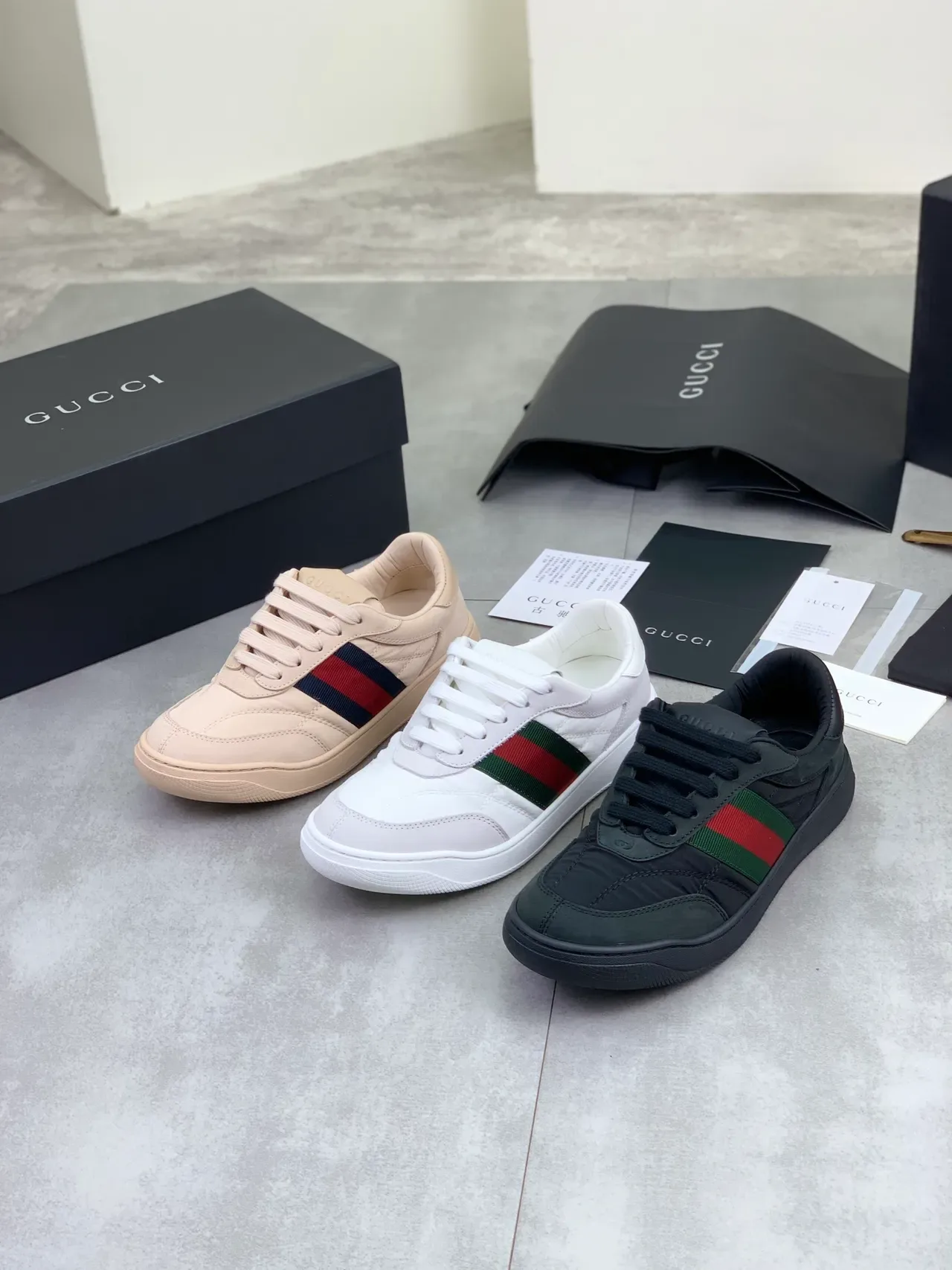 Gucci Beige Navy Quilted Leather Upper Web Stripe Side Panel Lifestyle Sneakers 2