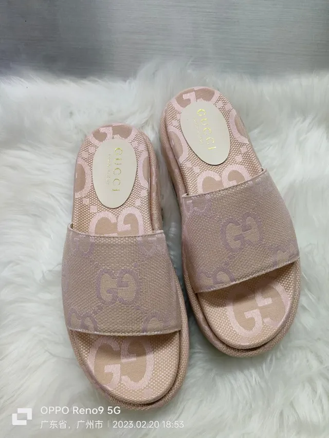 Gucci Beige Pink GG Monogram Jacquard Platform Sole Slippers 5