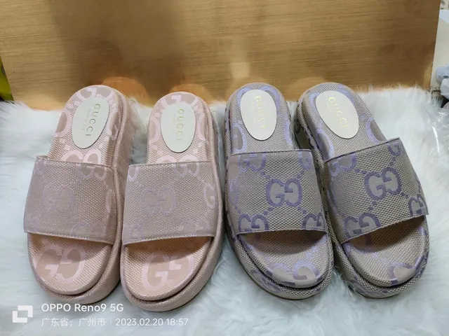 Gucci Beige Pink GG Monogram Jacquard Platform Sole Slippers 6
