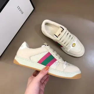 Gucci Beige Pink Low-Top Monogram Leather Lifestyle Sneakers